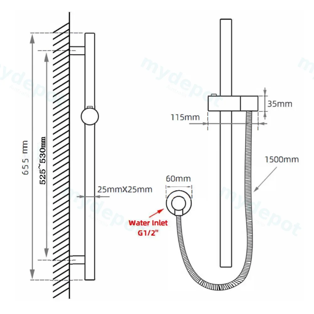 Round Chrome Stainless Steel Railwithout Handheld Shower,Fixed Wall Connector Set view 2