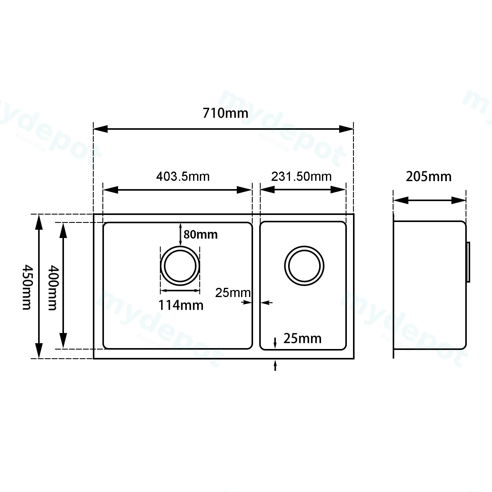 1.2mm Handmade Round Corners Double Bowls Top/Undermount/Flush Mount Kitchen Sink 715*450*205mm view 2
