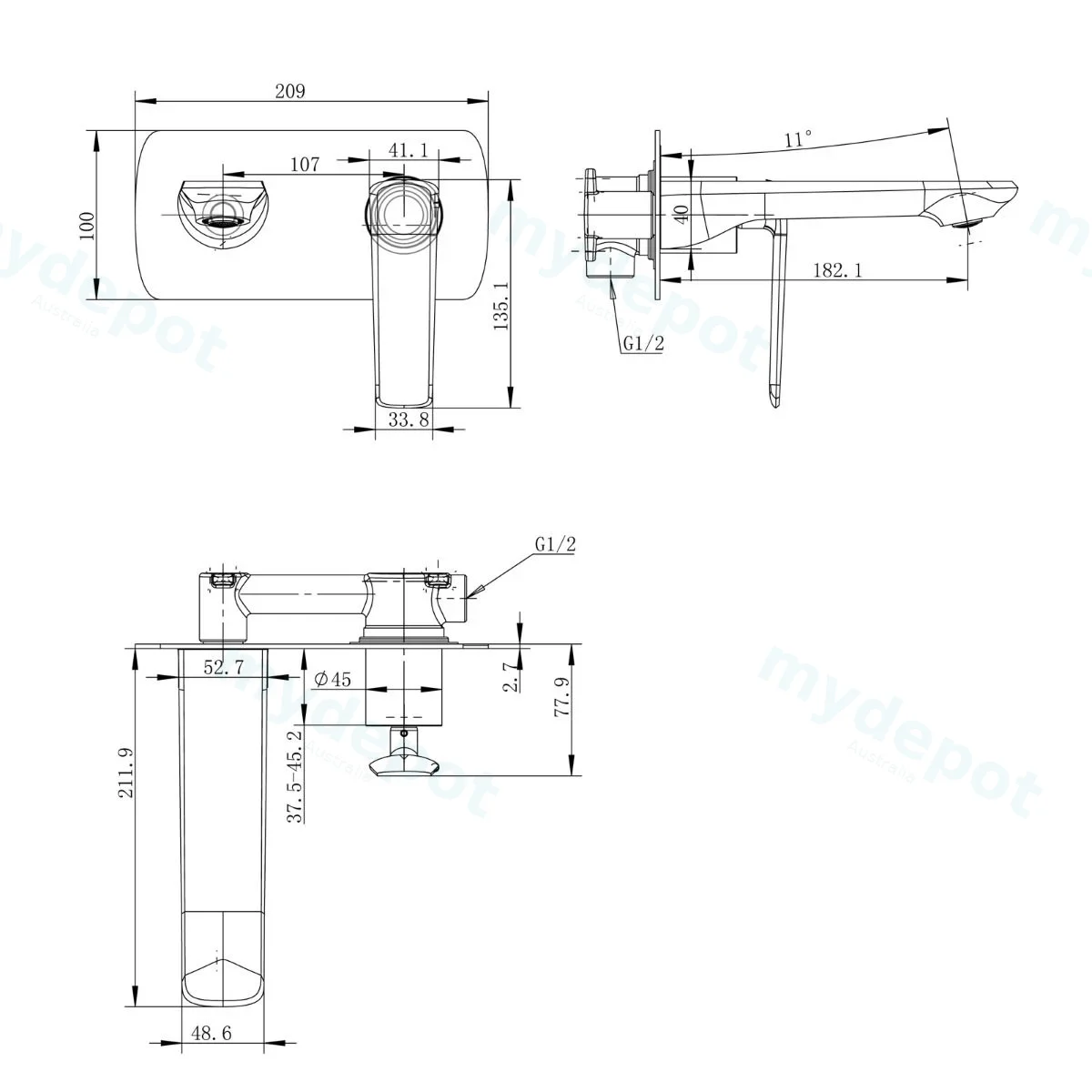 Esperia Chrome Wall Mixer With Spout view 2