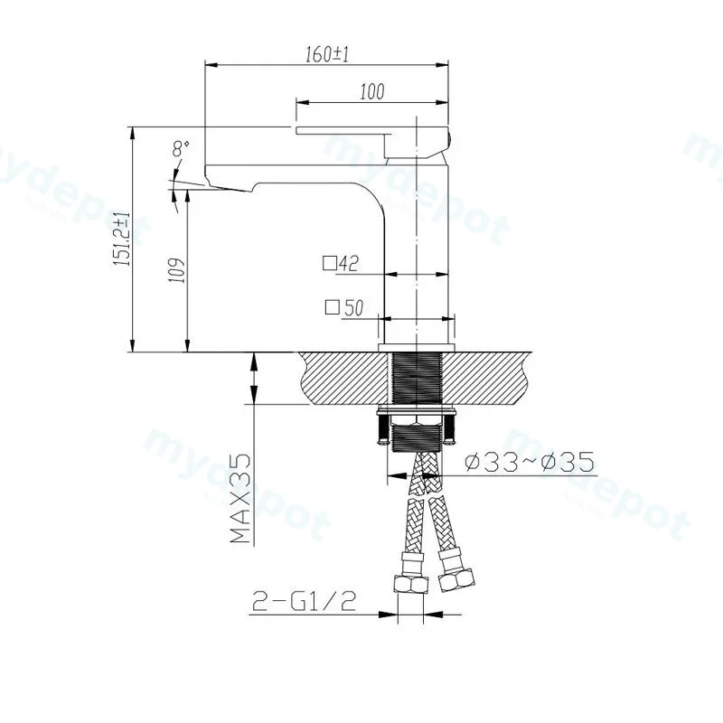 Ivano Chrome Square Basin Mixer view 2