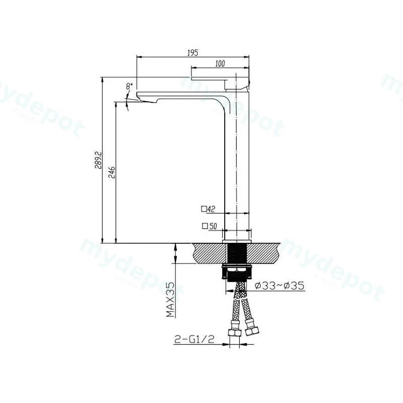 Ivano Black Square Tall Basin Mixer view 2