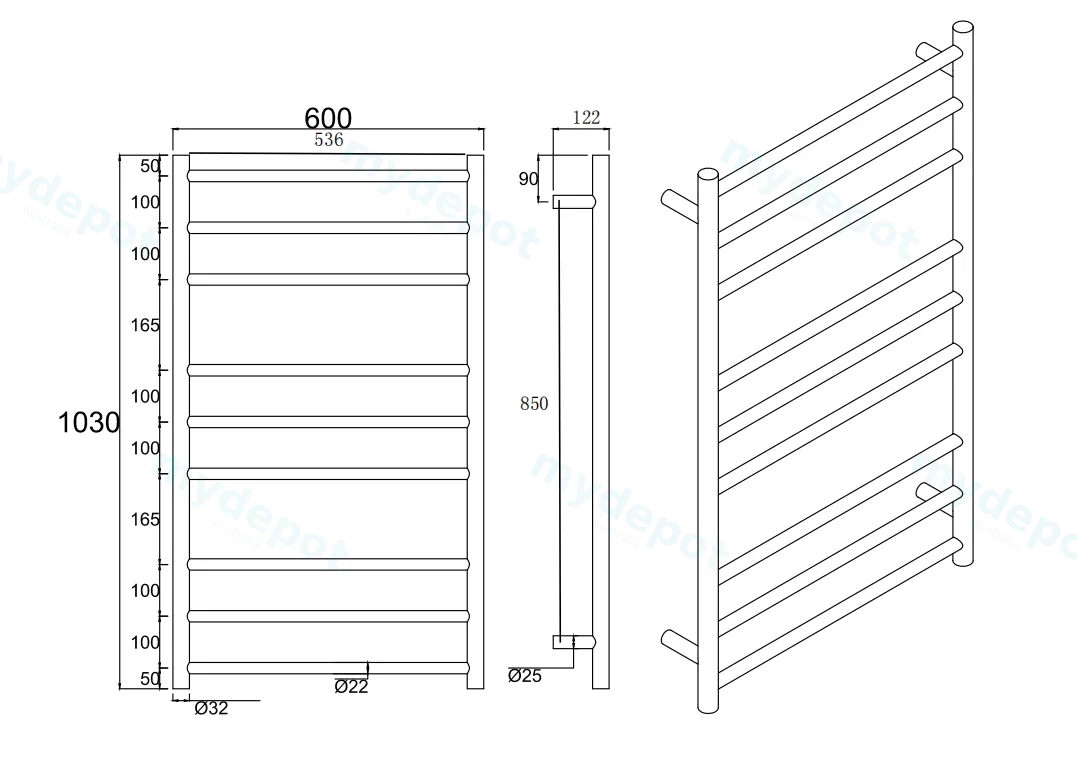 Round Matte Black Electric Heated Towel Rack 9 Bars view 2