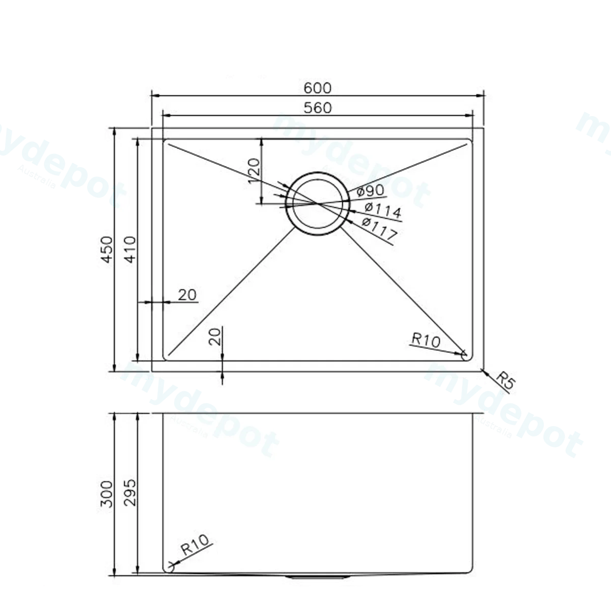 304 Stainless Steel Gun Metal Grey PVD Coating Single Bowl Kitchen Sink(Round Edges,with Bottom Tray)600*450*300mm view 2
