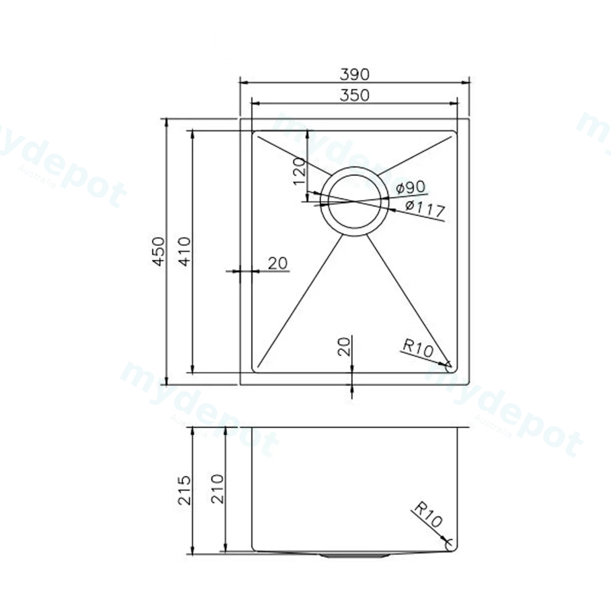 304 Stainless Steel Gun Metal Grey PVD Coating Single Bowl Kitchen Sink(Round Edges,with Bottom Tray)390*450*215mm view 2
