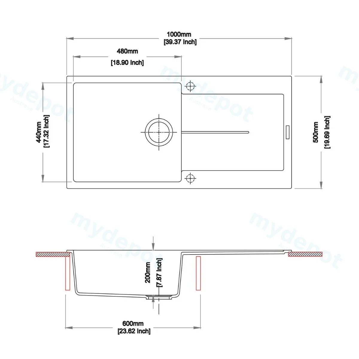 Carysil White Single Bowl with Drainer Granite Kitchen Sink 1000*440mm view 2