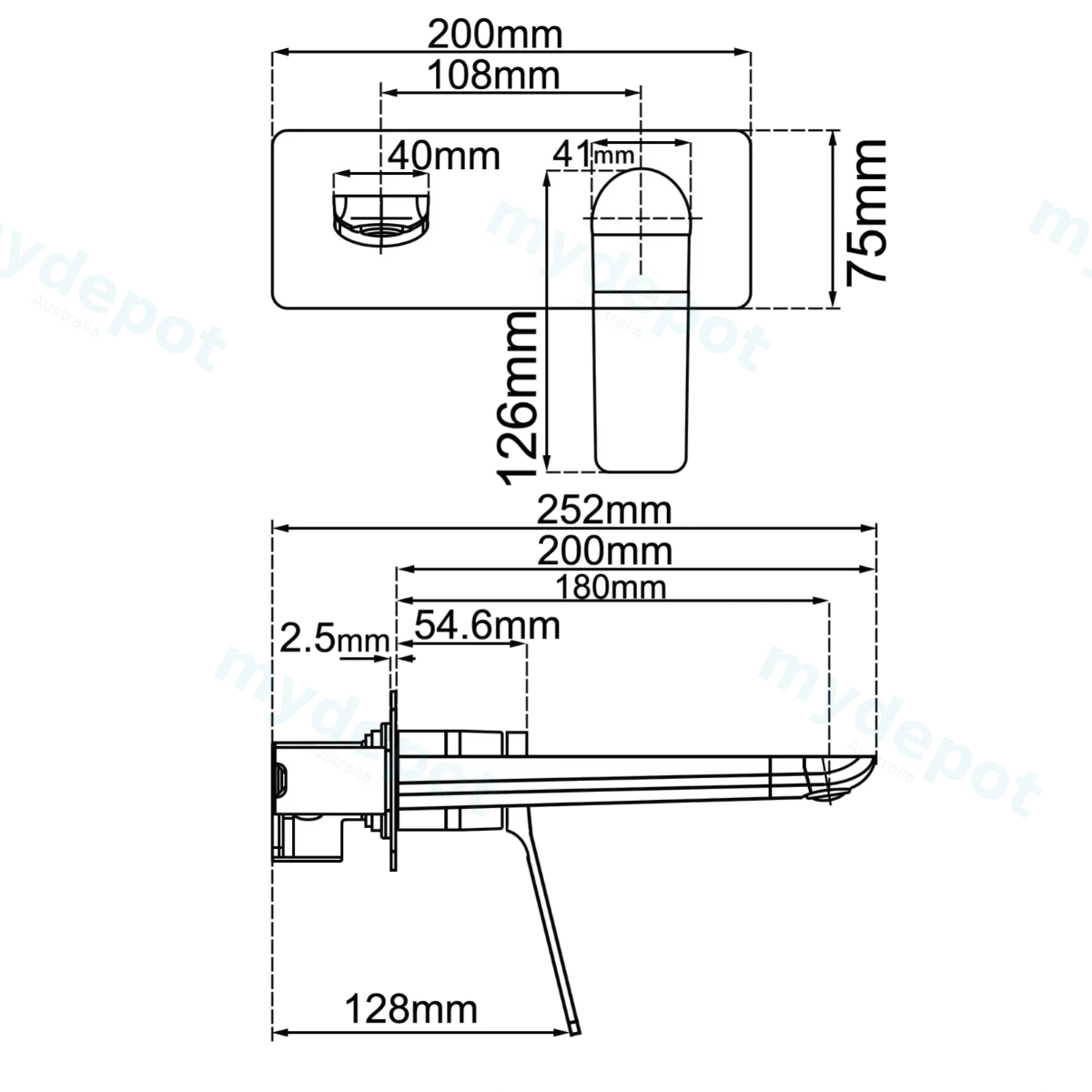 Rushy Square Black Wall Mixer with Spout(Color Up)(With Extension) view 2