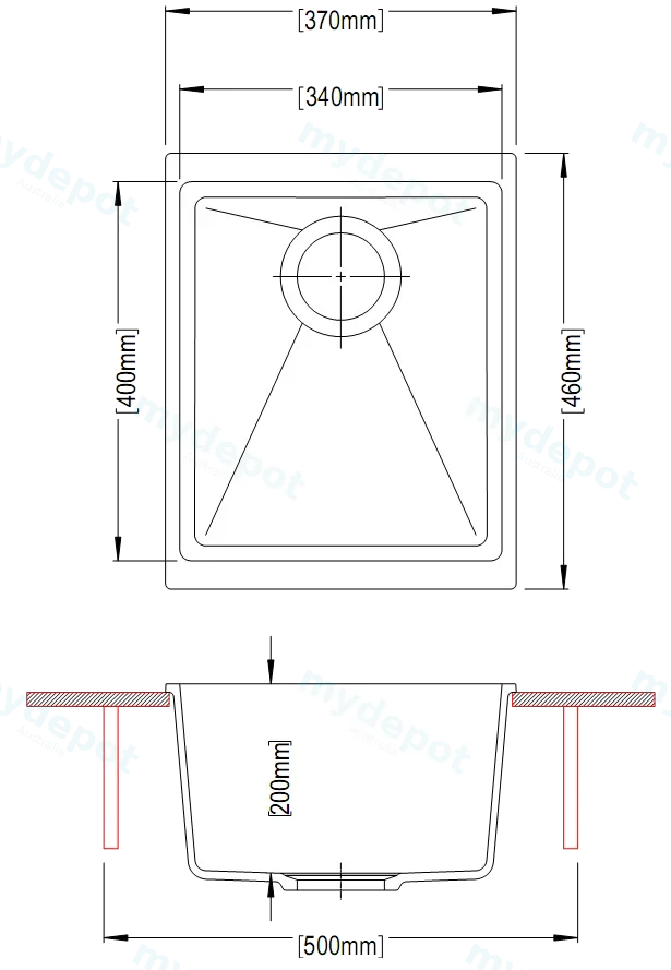 370*460*200mm Carysil Black Single Bowl Granite Kitchen/Laundry Sink Top/Flush/Under Mount view 2