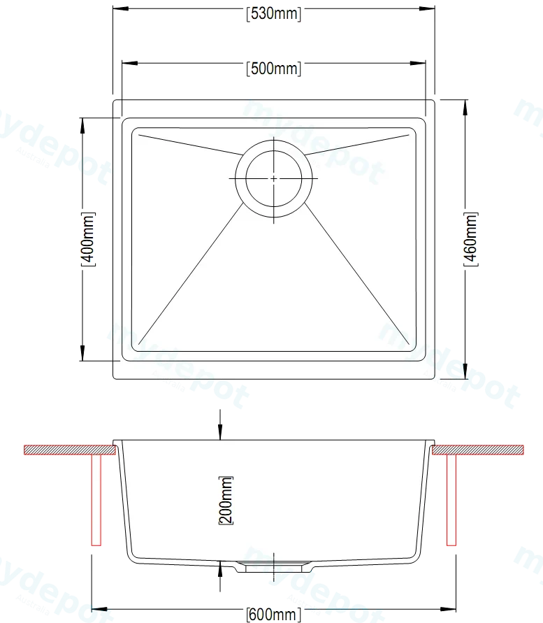 530*460*200mm Carysil Black Single Bowl Granite Kitchen/Laundry Sink Top/Flush/Under Mount view 2
