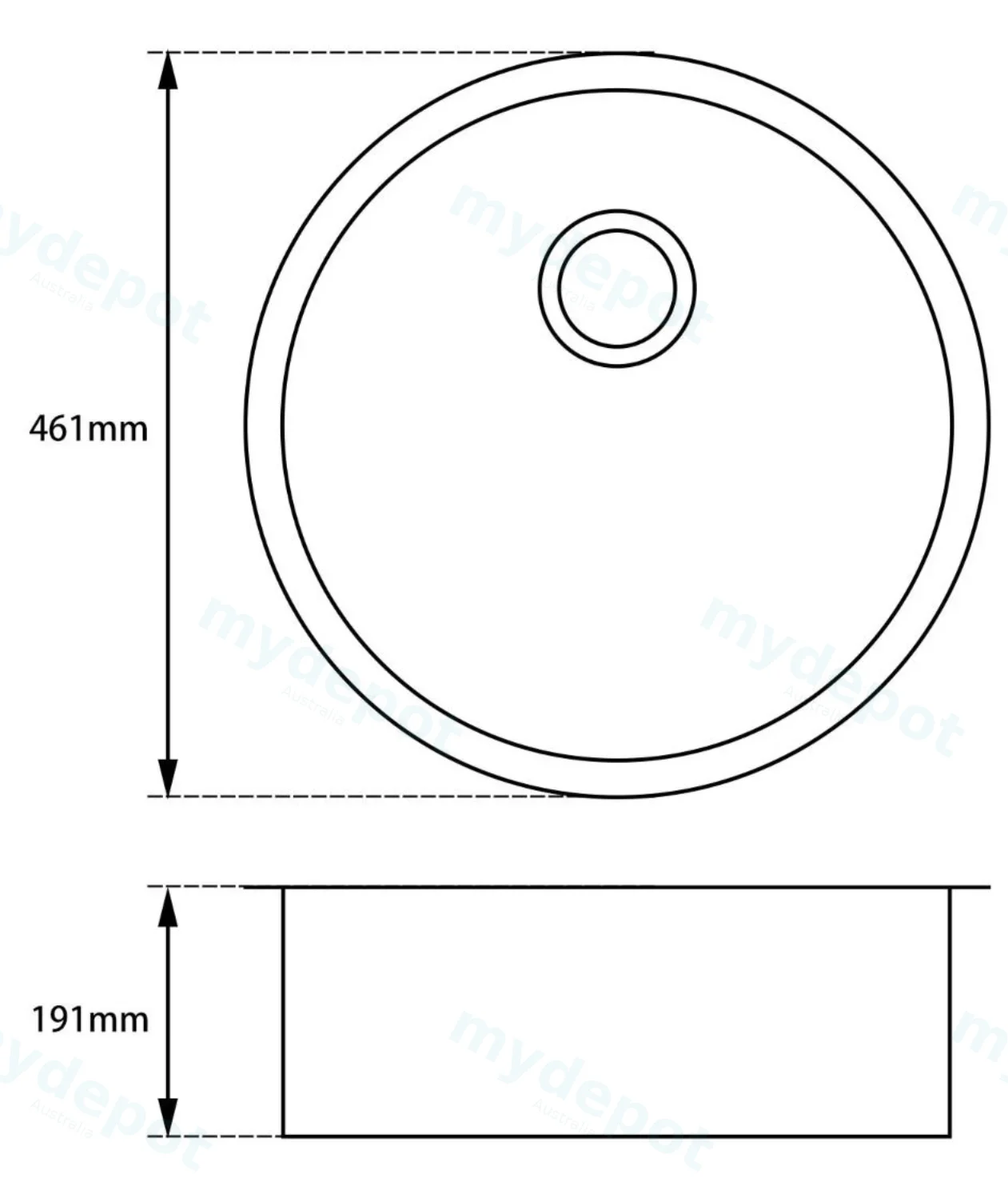White Granite Quartz Stone Kitchen/Laundry Sink Round Single Bowl Top/Under Mount 460mm view 2