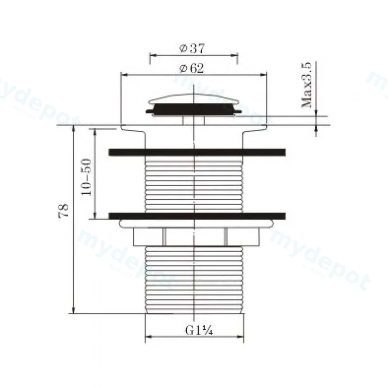32/40mm Brushed Nickel Brass Basin Pop Up Waste Without Overflow view 2
