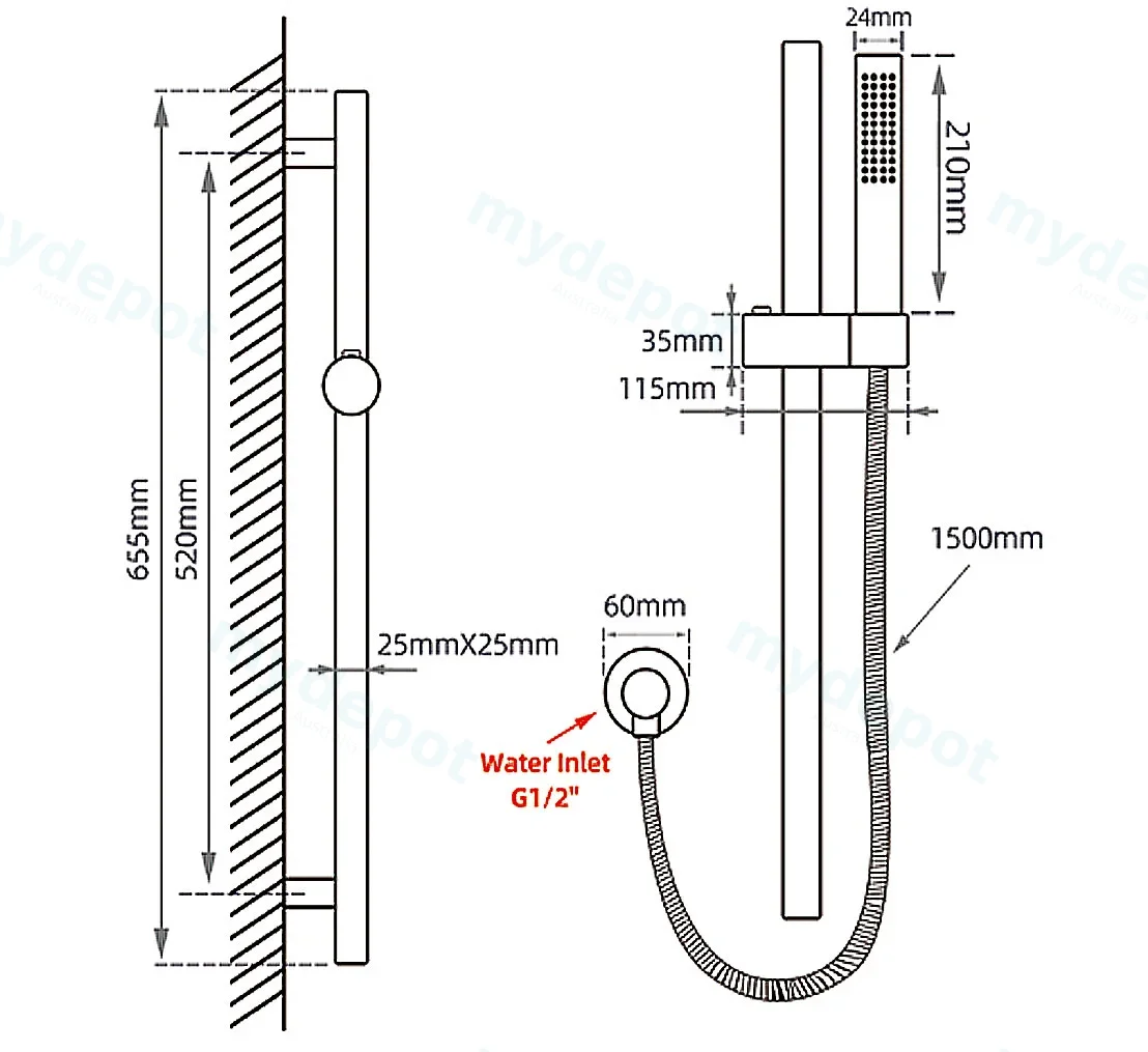 Black Shower Rail With Handheld Shower view 2