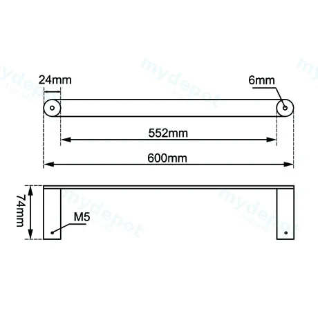 Rushy Brushed Nickel Single Towel Rail 600mm view 2