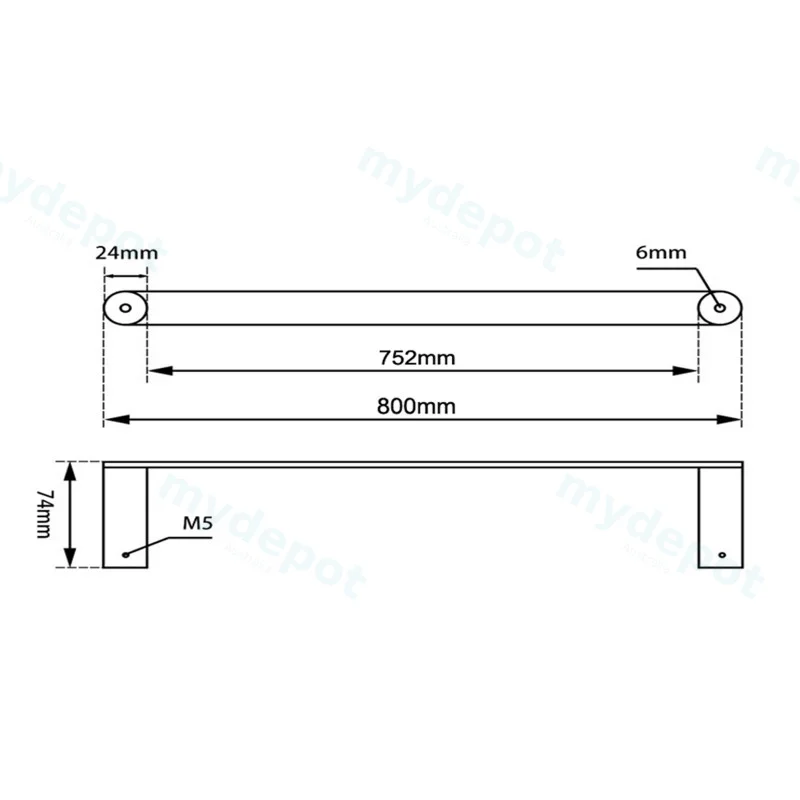 Rushy Brushed Nickel Single Towel Rail 800mm view 2