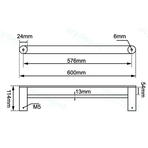 Rushy Brushed Nickel Single Towel Rail 600mm view 2