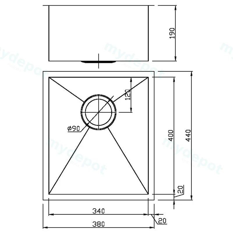 Rosa Above / Undermount 380 x 440 x 200mm(304 Stainless Steel) view 2