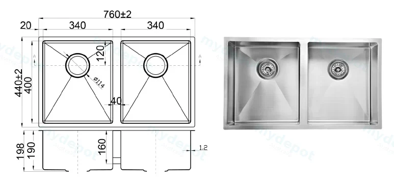Rosa Above / Undermount 760 x 440 x 200mm(304 Stainless Steel) view 2