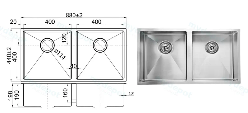 Eden Above / Undermount R10 Corner 880 x 440 x 200mm(304 Stainless Steel) view 2