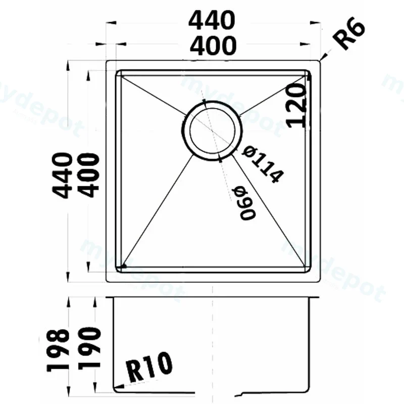 Eden Above / Undermount R10 440 x 440 x 200mm(304 Stainless Steel) view 2