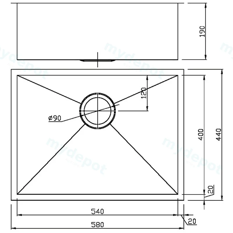 Rosa Above / Undermount 580 x 440 x 200mm(304 Stainless Steel) view 2