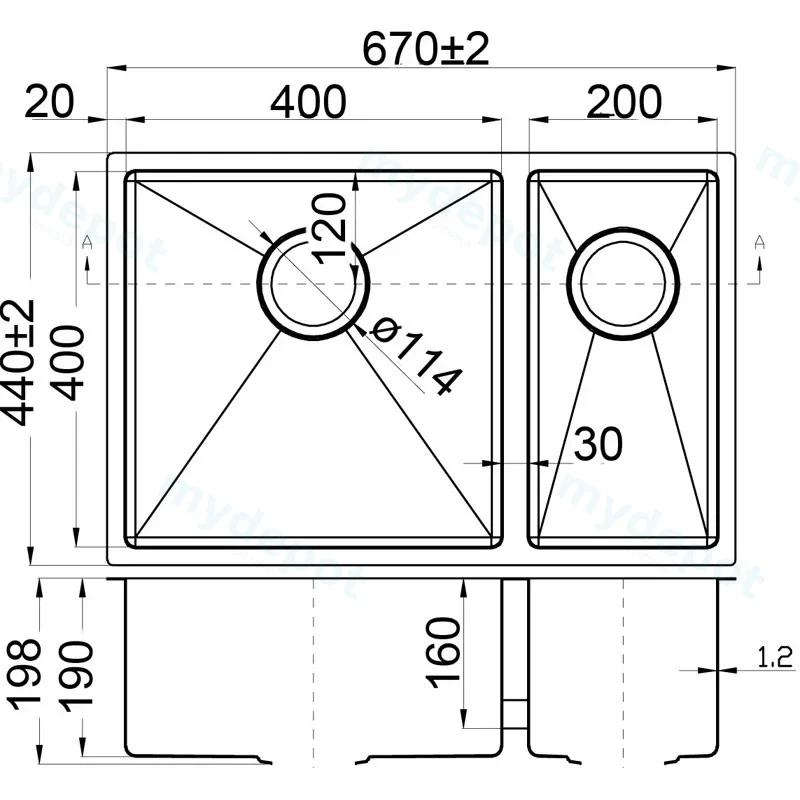 Eden Above / Undermount R10 670 x 440 x 200mm(304 Stainless Steel) view 2