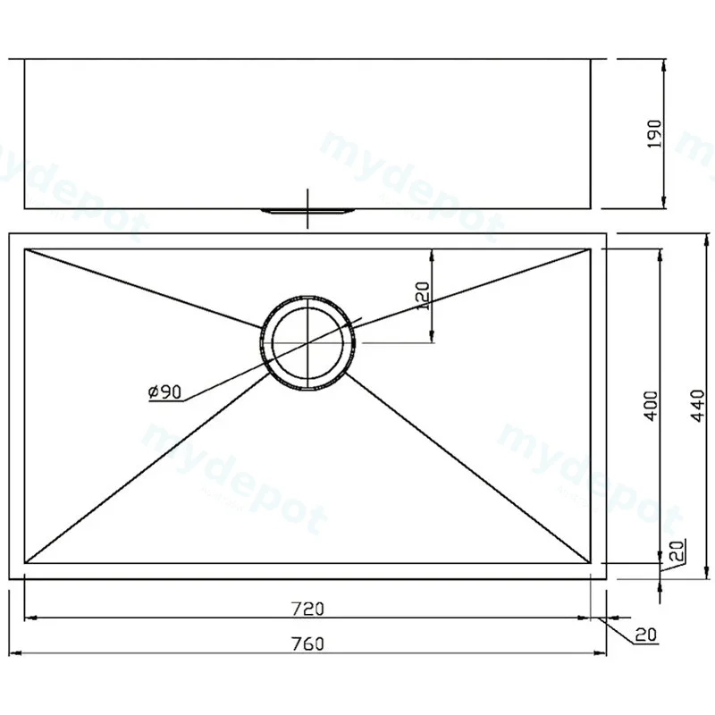 Rosa Above / Undermount 760 x 440 x 200mm(304 Stainless Steel) view 2