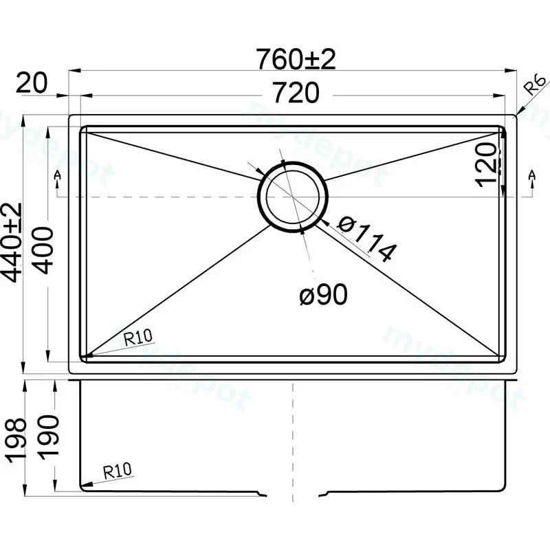 Eden Above / Undermount R10 760 x 440 x 200mm(304 Stainless Steel) view 2