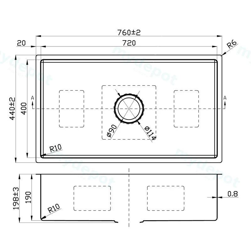 New Cora Above / Undermount Sink 760 x 440 x 200mm(304 Stainless Steel) view 2