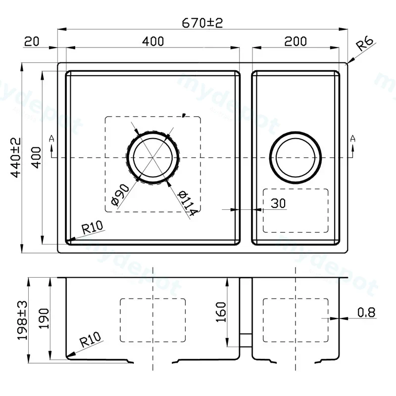 New Cora Above / Undermount Sink 670 x 440 x 200mm(304 Stainless Steel) view 2