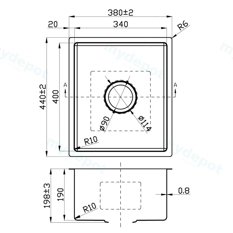 New Cora Above / Undermount Sink 380 x 440 x 200mm(304 Stainless Steel) view 2