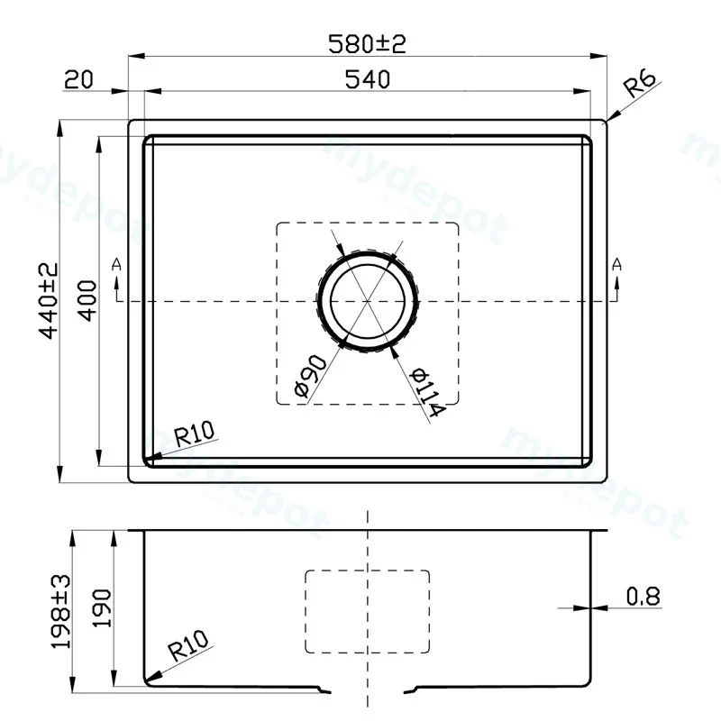 New Cora Above / Undermount Sink 580 x 440 x 200mm(304 Stainless Steel) view 2