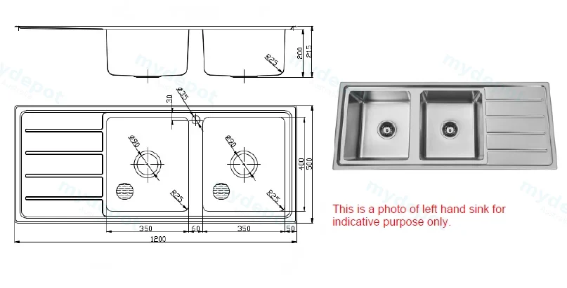 Seto Double Bowl Single Drainer Sink 1200x500x200mm Right Hand Bowl (304 Stainless Steel) view 2