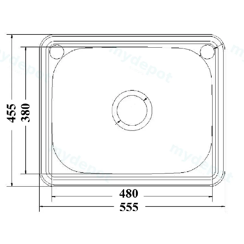 Single Bowl Laundry Sink 555x455mm Abovemount Two Tap Hole (304 Stainless Steel) view 2