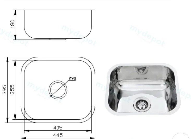Cora Single Bowl Undermount Sink 440x385mm No Tap Hole(304 Stainless Steel) view 2