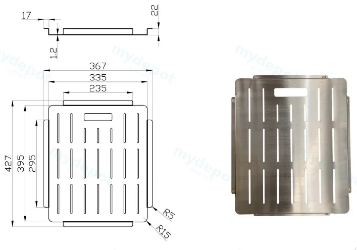 Square Colander 367 x 427mm for Cora / Eden undermount sink (304 Stainless Steel) view 2