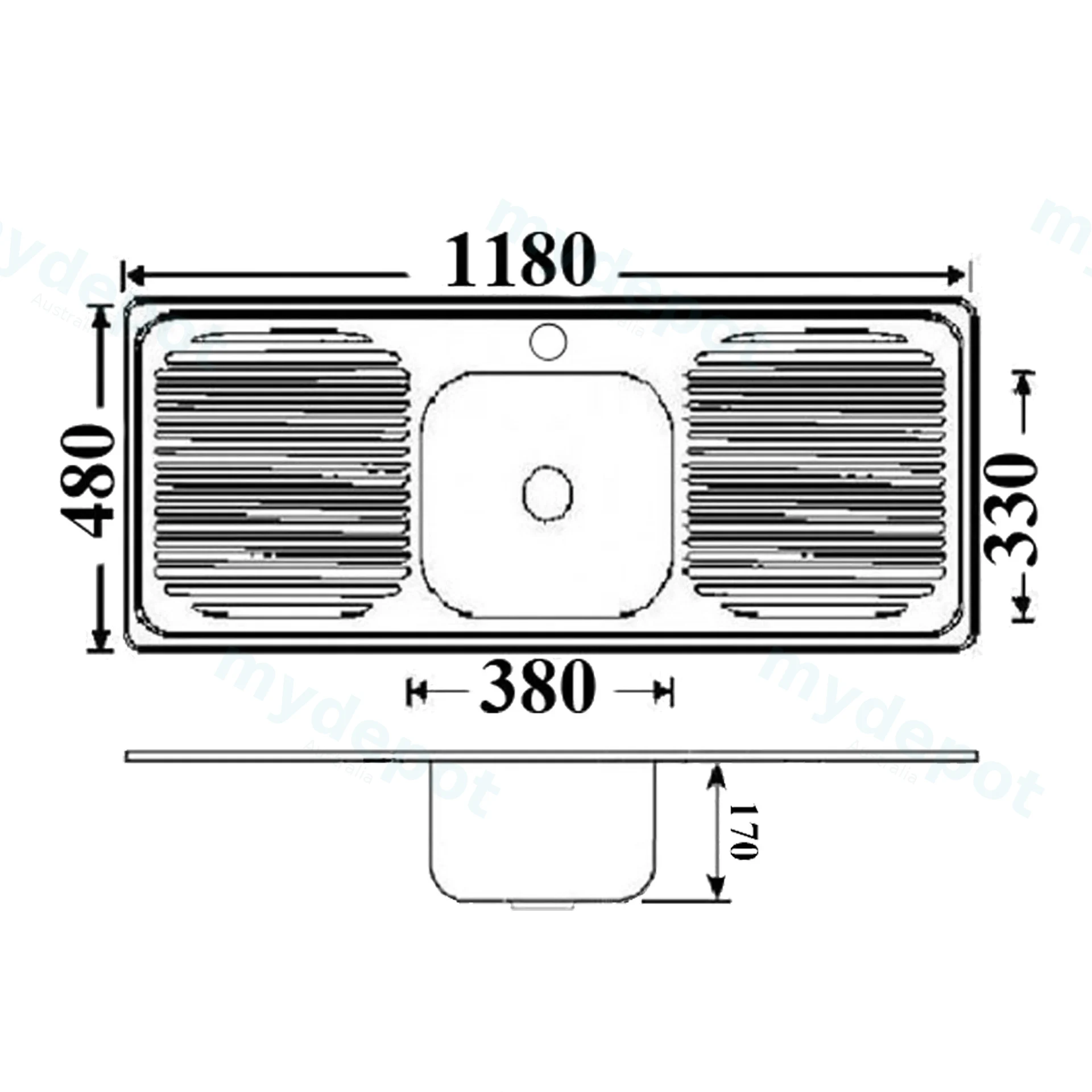 Single Bowl Double Drainer Sink Abovemount One Tap Hole 1180 x 480mm(304 Stainless Steel) view 2