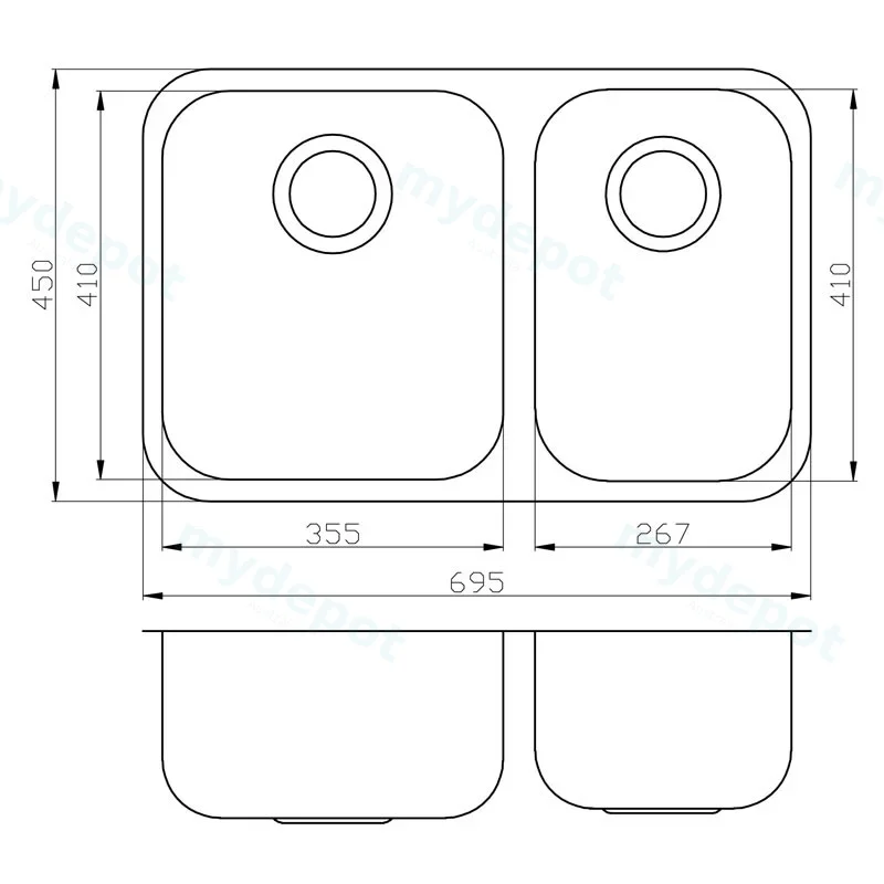 Cora 1 & 1/2 Bowl Sink Undermount No Tap Hole 695 x 450mm(304 Stainless Steel) view 2