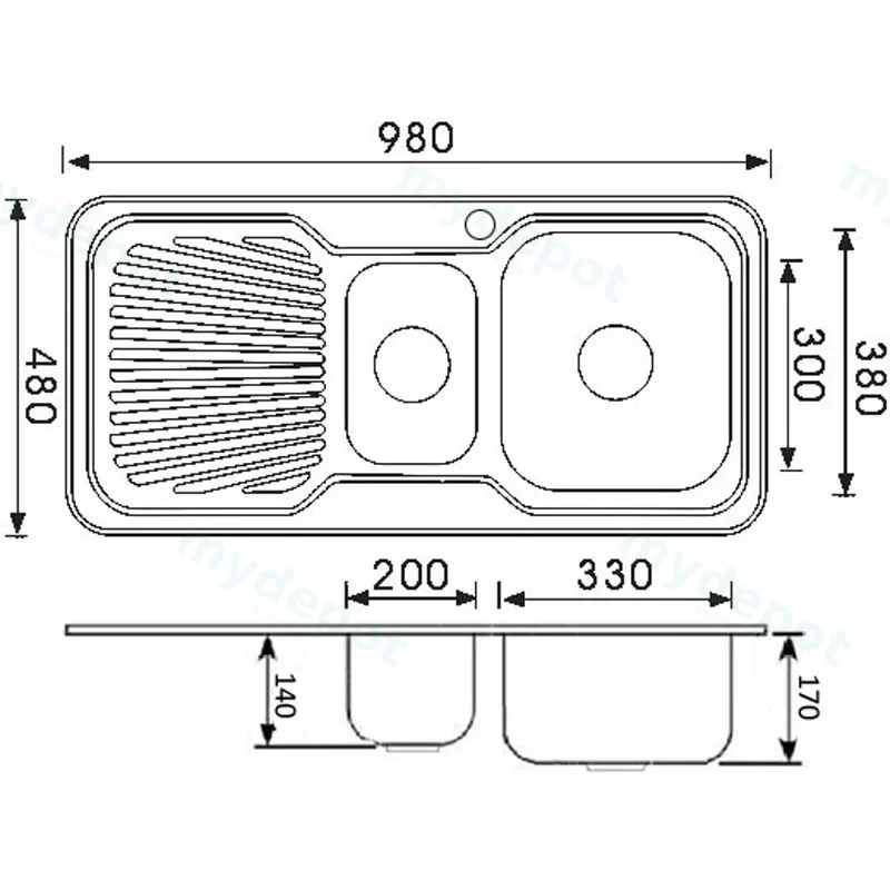 Cora 1 & 1/2 Bowl Single Drainer Sink 980x480 x 170mm Left Hand Bowl(304 Stainless Steel) view 2