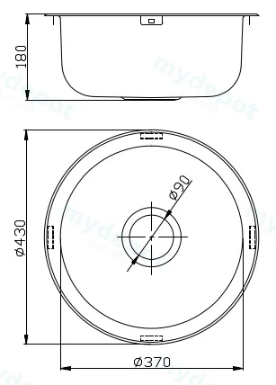 Round Kitchen Sink Undermount 430x180mm (304 Stainless Steel) view 2