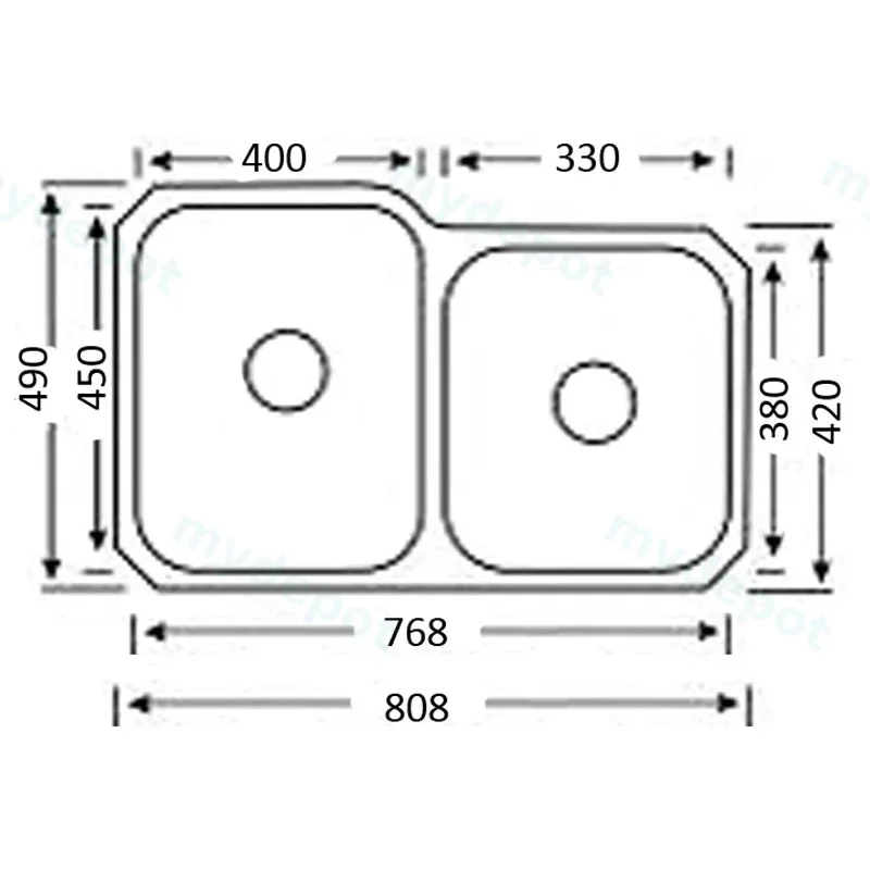 Cora Double Bowl Undermount Sink No Tap Hole 808 x 490mm(304 Stainless Steel) view 2