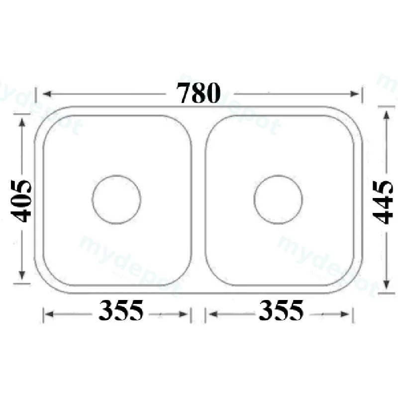 Cora Double Bowl Undermount Sink No Tap Hole 780 x 445mm(304 Stainless Steel) view 2