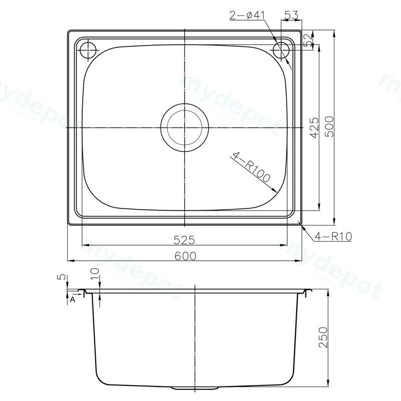 Otus Single Bowl Laundry Sink 45L Abovemount Two Tap Hole 600 x 500 x 250mm(304 Stainless Steel) view 2