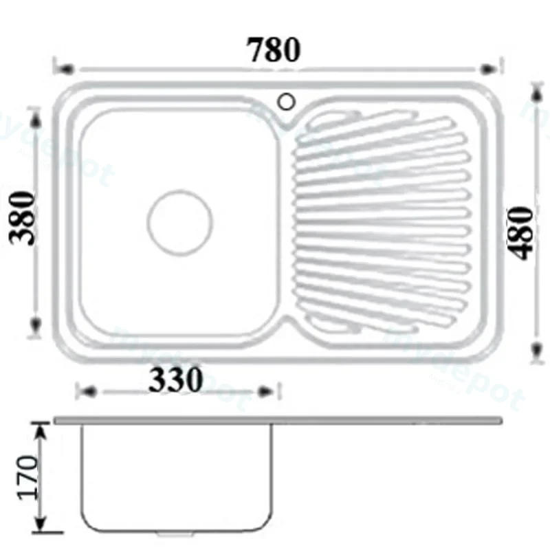 Cora Single Bowl Single Drainer Sink Abovemount One Tap Hole Left Hand Bowl 780 x 480 x 170mm(304 Stainless Steel) view 2