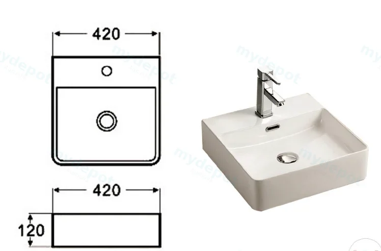 Rosa Wall Hung / Above Counter Basin 420 x 420 x 120 mm Gloss White view 2