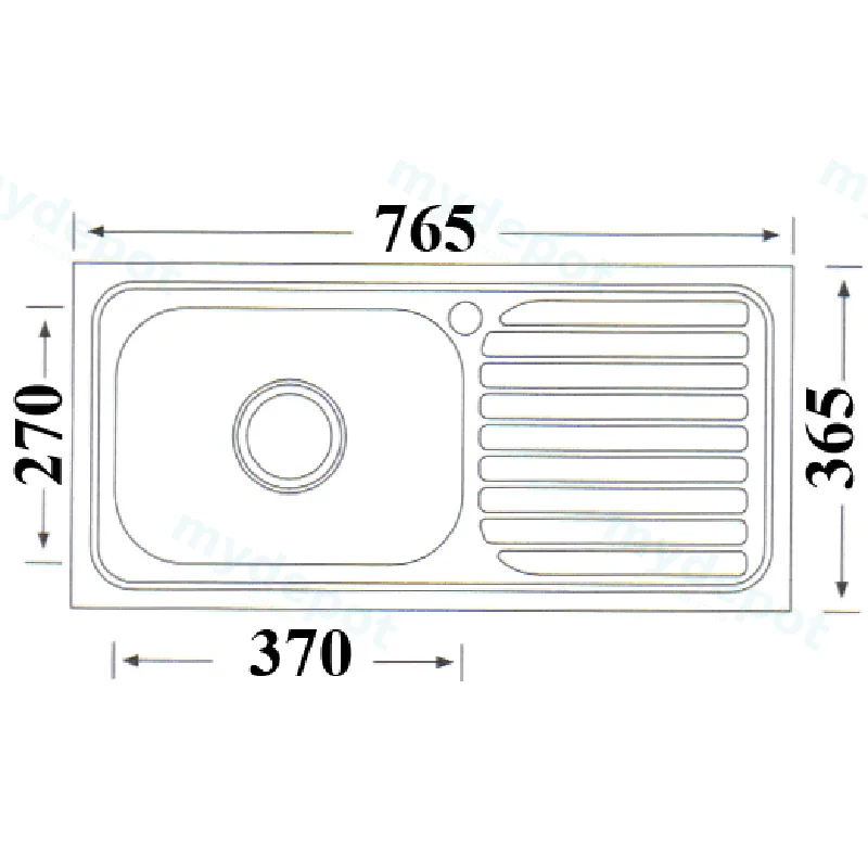 Eden Single Bowl & Single Drainer Sink Abovemount One Tap Hole Left Hand Bowl 765 x 365mm(304 Stainless Steel) view 2