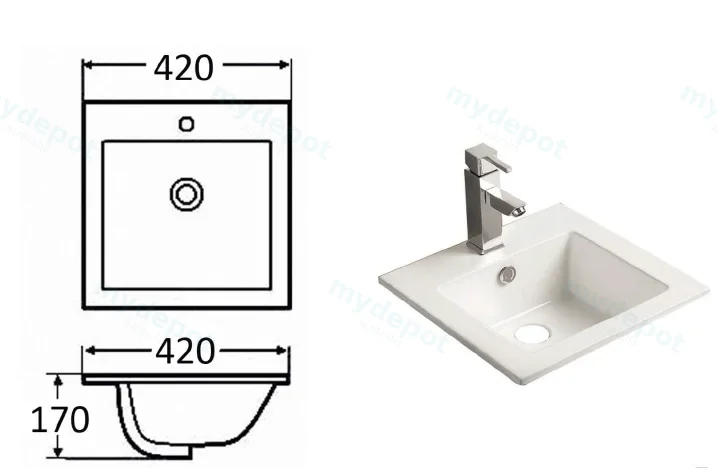 Rosa Above Counter Basin 420 x 420 x 170 mm Gloss White view 2