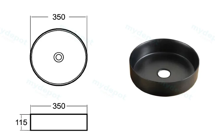 Otus Countertop Art Round basin 335 x 335 x 120 mm Matt Black view 2