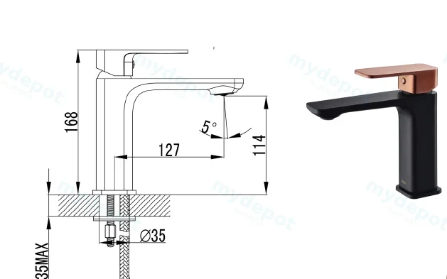 Seto Matt Black Basin Mixer With Rose Gold Handle Lead Free view 2