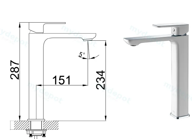 Seto High Rise Basin Mixer (Chrome & White) view 2