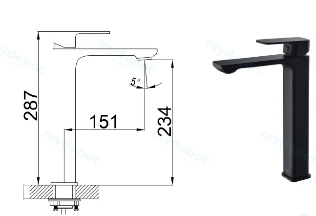 Seto High Rise Basin Mixer Matt Black Lead Free view 2