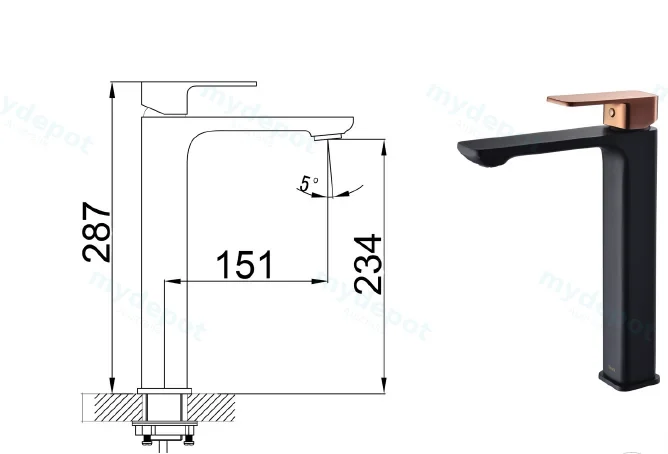 Seto Matte Black High Rise Basin Mixer With Rose Gold Handle Lead Free view 2